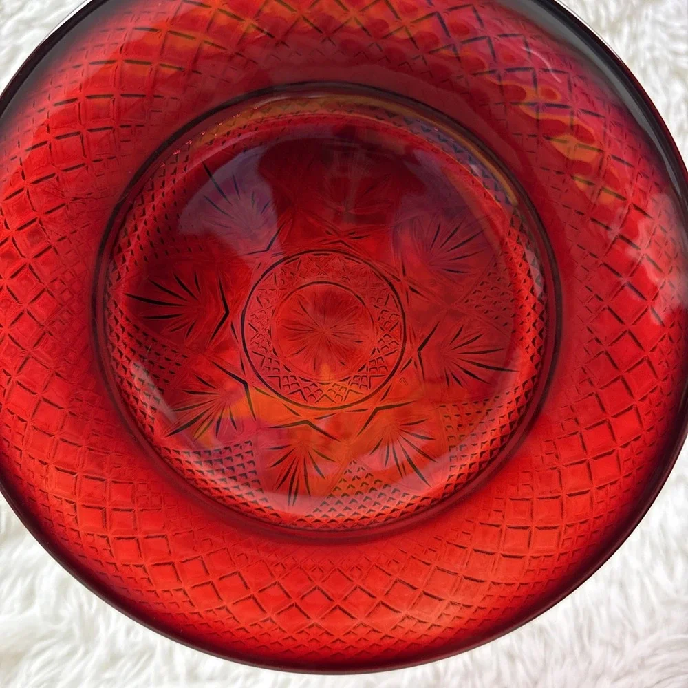 Vintage Cristal D'Arques Durand Luminarc 2 Ruby Red Glass Salad Plate France 8